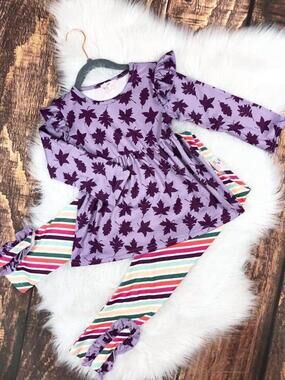 NEW PETE + LUCY girls leaf pant set in purple